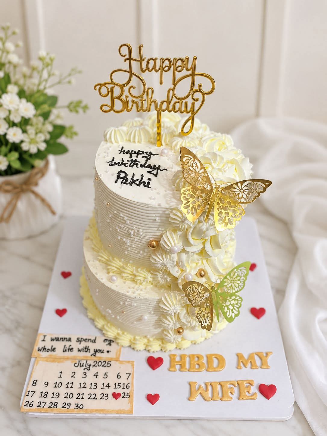 Golden Butterfly Wife Birthday Cake
