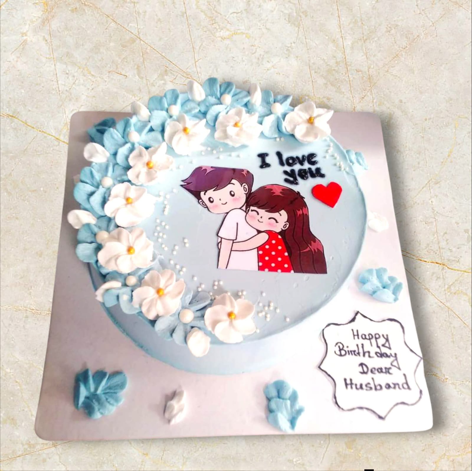 I Love You Husband Floral Cake