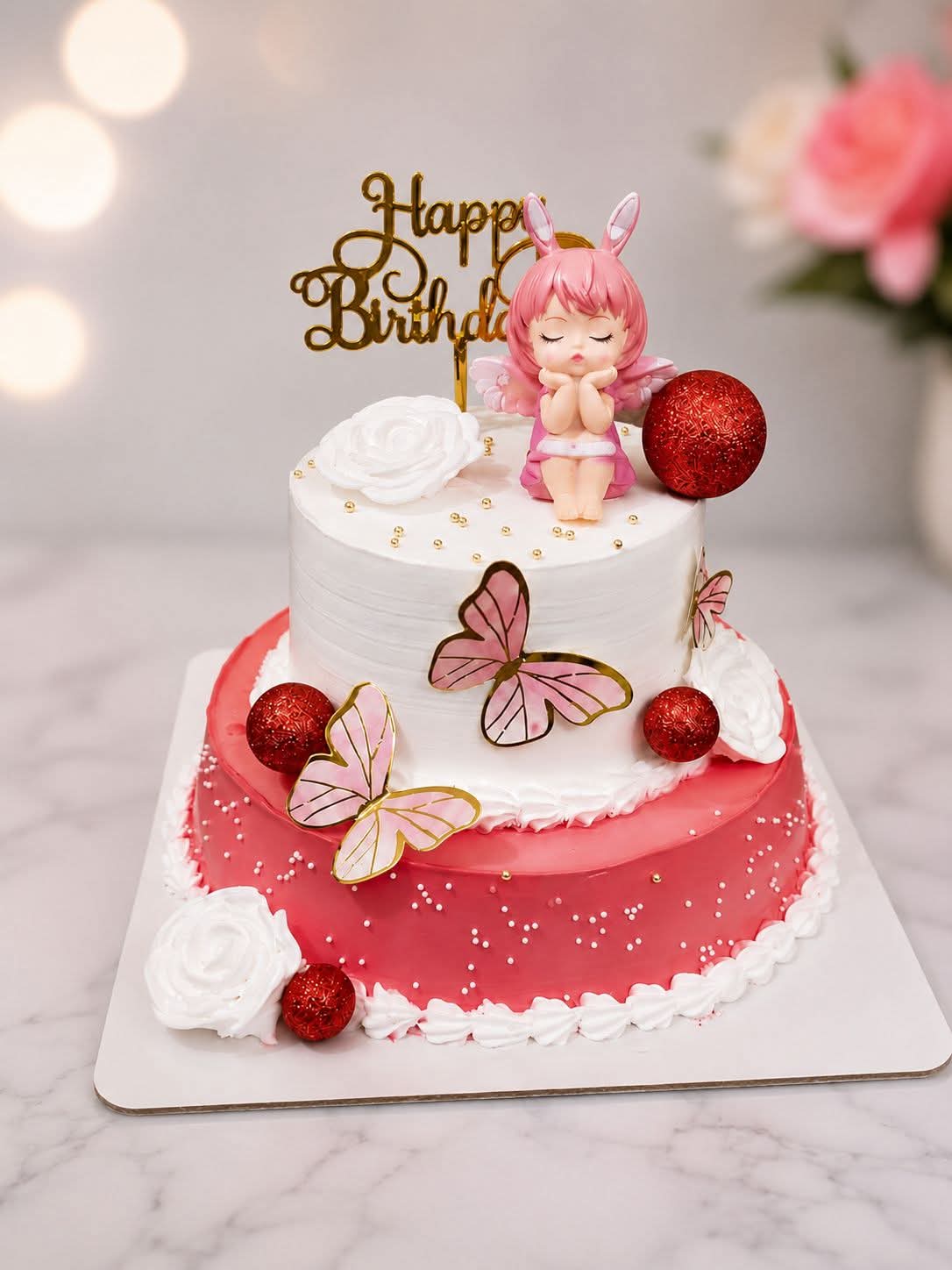 Angel Fairy Butterfly Two-Tier Cake